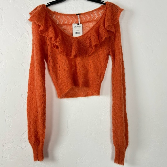 Free People Sweaters - Free People Pullover Sweater Knit Top Macaroon Ruffle Collar Orange Mohair Soft